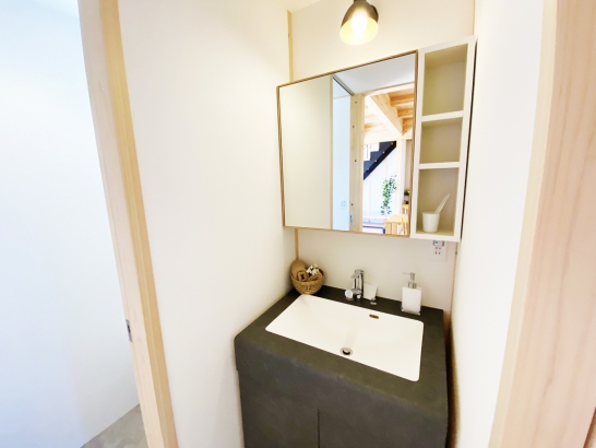 流行を採り入れた洗面台 野島建設　温かい人が集まる暖かい家　NOJIMAの“ゼロ・ハウス“の施工事例 NOJIMAの新コンセプト住宅　シンプル高性能ハウス